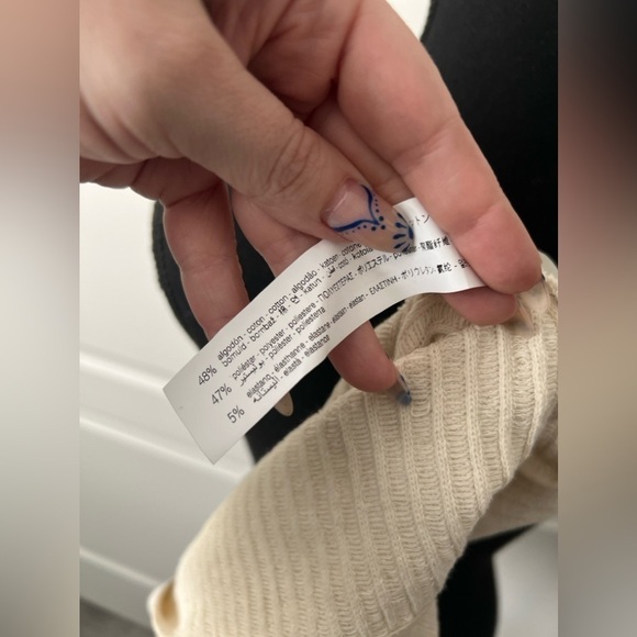 Zara | Cream Ribbed Cotton Blend Sleeveless Top With Cut-out Mock Neck | Size L - Picture 7 of 7